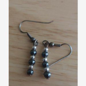 Black Hematite and Silver Tone Dangle Earrings